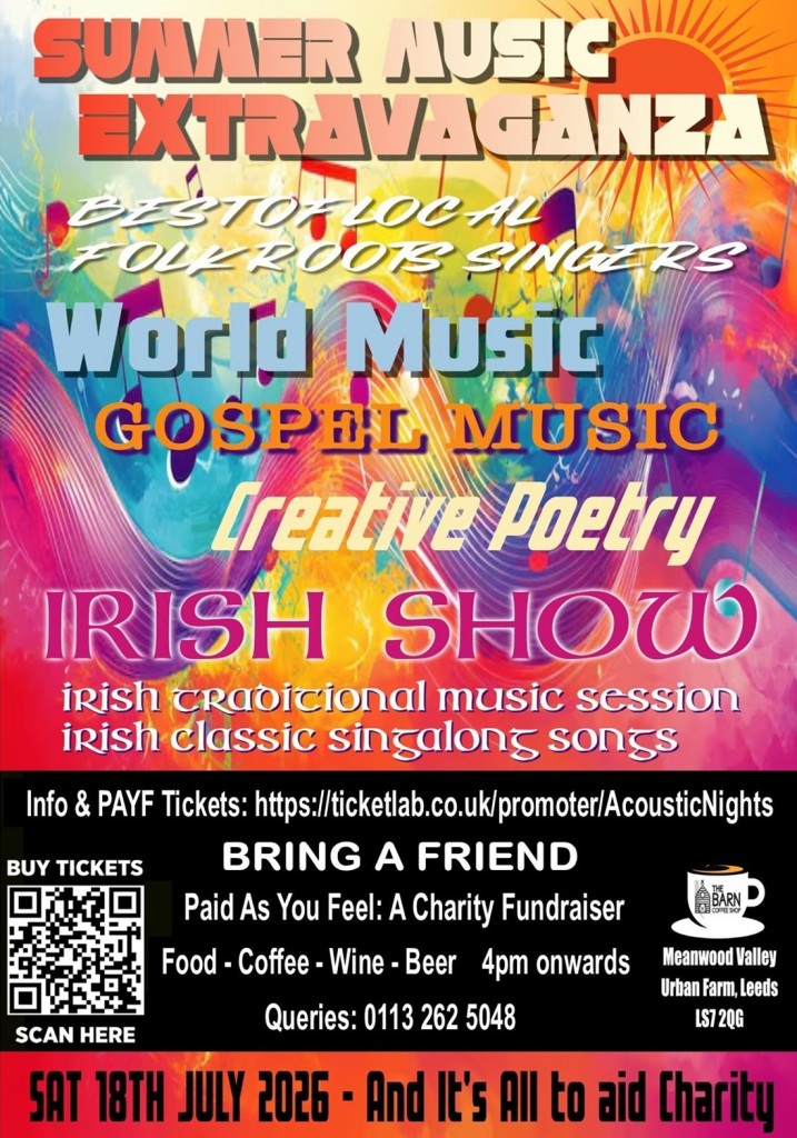 SUMMER MUSIC CHARITY EXTRAVAGANZA | The Barn Coffee Shop |Leeds 18 7 26